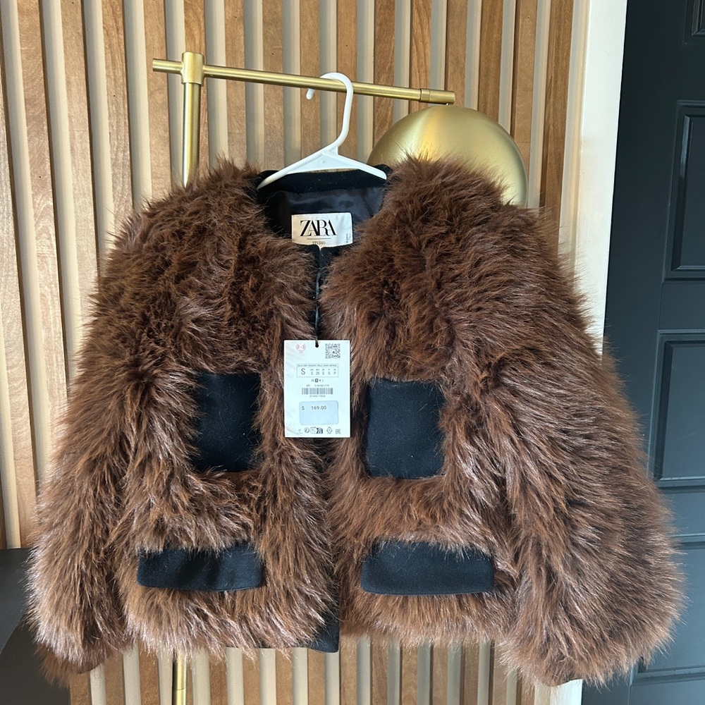 Zara Brown and Black Faux Fur Jacket